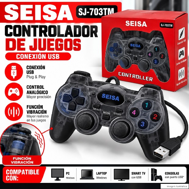 &uu JOYSTICK PC DUAL SHOCK TRANSPARENTE ILUMINADO SJ-703TM